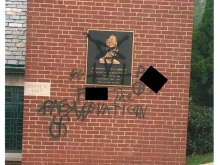 Church property sits vandalized at St. Elizabeth of Hungary Church in Pleasant Hills, Pennsylvania, in the Diocese of Pittsburgh, Sunday, July 19, 2025.