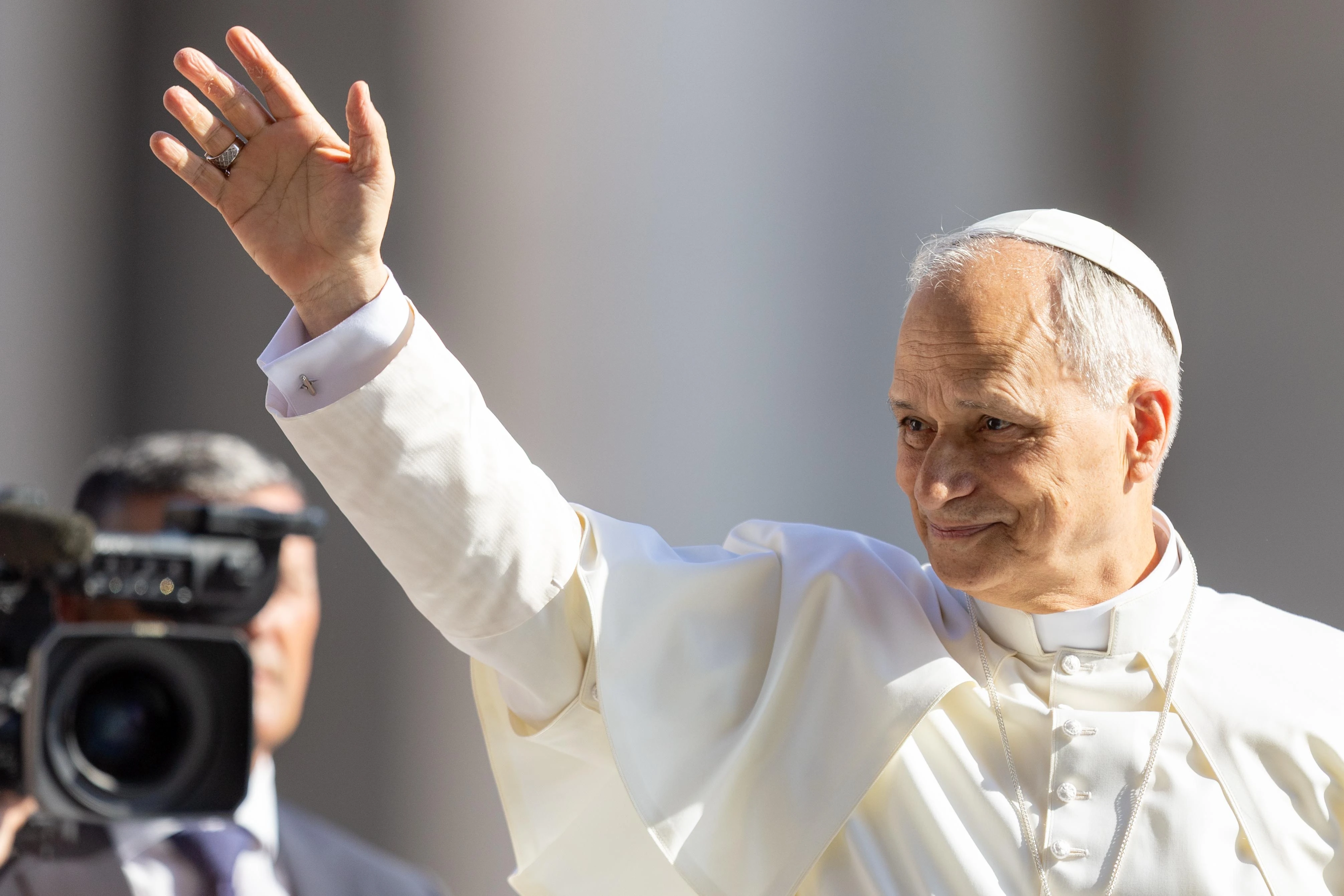 Pope Leo XIV greets pilgrims at the Wednesday general audience in St. Peter’s Square on June 25, 2025.?w=200&h=150