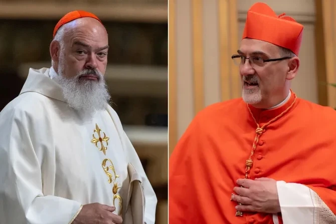 Cardinal Dominique Mathieu, archbishop of Tehran, Iran (left), and Cardinal Pierbattista Pizzaballa, Latin patriarch of Jerusalem.?w=200&h=150