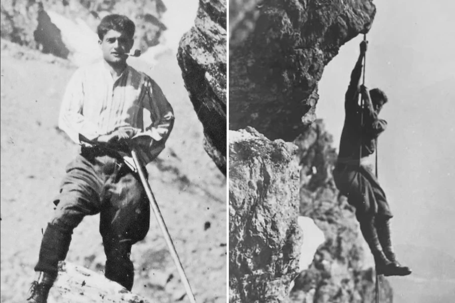 Photos of Pier Giorgio Frassati climbing in the Alps. The right photo shows him rappelling Rocca Sella on March 30, 1925.?w=200&h=150