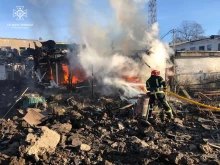 Market in Shevchenkove settlement in Kharkiv Oblast of Ukraine after a 2023 Russian rocket strike.