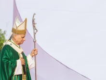 Pope Leo XIV prays during Mass for more than 1 million young pilgrims at the University of Rome Tor Vergata, in Rome’s outskirts, on Aug. 3, 2025.