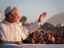 Pope Leo XIV greets thousands of youth and pilgrims ahead of a vigil at Tor Vergata, Rome, Saturday, Aug. 2, 2025