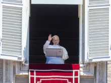 Pope Leo prays the Angelus at the Vatican on June 30, 2025.