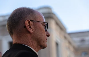 Bishop James Conley of Lincoln, Nebraska, in St. Peter’s Square, a day before the canonization Mass of St. John Henry Newman, Oct. 12, 2019. Credit: Daniel Ibanez/CNA