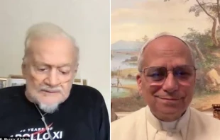 Pope Leo XIV speaks by video call with Apollo 11 astronaut Buzz Aldrin from Castel Gandolfo, Italy, on July 20, 2025. Credit: Holy See Press Office