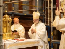 Bishop Scott McCaig of the Roman Catholic Military Ordinariate of Canada celebrates Divine Liturgy as part of the spiritual retreat for military chaplains in Lviv, Ukraine.