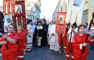 The procession in Zahle, Lebanon, for the feast of Corpus Christi, May 30, 2024. Credit: Marwan Semaan