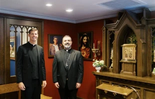 Father Charles Gallagher, pastor of Immaculate Conception Catholic Church in Washington, D.C., with Auxiliary Bishop Juan R. Esposito-Garcia at the blessing of the Frassati Chapel on Aug. 9, 2025. Credit: Steve and Bernadette Dalgetty