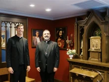 Father Charles Gallagher, pastor of Immaculate Conception Catholic Church in Washington, D.C., with Auxiliary Bishop Juan R. Esposito-Garcia at the blessing of the Frassati Chapel on Aug. 9, 2025.