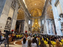 Digital missionaries and Catholic influencers participate in the Mass for the Jubilee of Digital Missionaries and Catholic Influencers on July 29, 2025, in St. Peter’s Basilica at the Vatican.