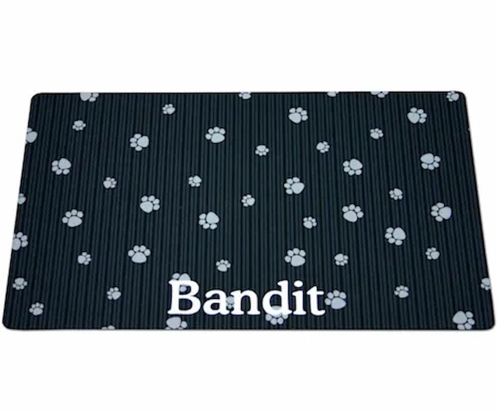 Drymate Black & Gray Paw Print Personalized Cat Litter Box Mat