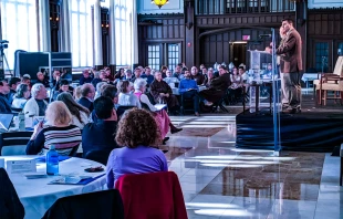 At a Catholic symposium on disability ministry, attendees gather for a talk by Dr. Miguel Romero as part of a theological engagement on disability. The symposium, “Recognizing the Body of Christ: A Theological Engagement on Disability” was held at The Catholic University of America on Nov. 9, 2019. Credit: Photo courtesy of the NCPD