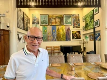 Ernest Escaler, a Filipino businessman, in front of his restaurant, Gourmet Farms Philippines, in July 2025.