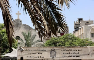 A view of the damage to Holy Family Church in Gaza City following an Israeli strike on the church in the Zeitoun neighborhood of Gaza City on July 17, 2025. The Latin Patriarchate of Jerusalem said the strike on Gaza’s only Catholic church killed two and injured several people, including the parish priest, as well as causing damage to the building. Credit: OMAR AL-QATTAA/AFP via Getty Images