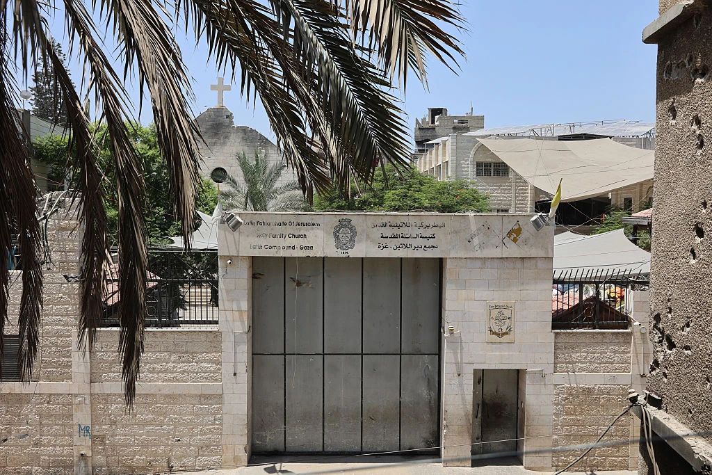 A view of the damage to Holy Family Church in Gaza City following an Israeli strike on the church in the Zeitoun neighborhood of Gaza City on July 17, 2025. The Latin Patriarchate of Jerusalem said an Israeli strike on Gaza’s only Catholic church killed three and injured several people on July 17, including the parish priest, as well as causing damage to the building.?w=200&h=150