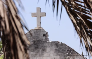A view of the damage to the Holy Family church in Gaza City following an Israeli strike on the church, in the Zeitoun neighborhood of Gaza City on July 17, 2025. Credit: OMAR AL-QATTAA/AFP via Getty Images