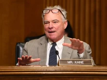 Sen. Tim Kaine, D-Virginia, speaks during a Senate Foreign Relations Committee hearing on July 15, 2025.