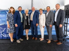 Left to right: Cathleen Davey, president, Holy Name Foundation; Jeffrey A. Brown, acting commissioner for the New Jersey Department of Health; Joan Noble, Douglas M. Noble Family Foundation; Michael Maron, president and CEO of Holy Name Medical Center; U.S. Rep. Nellie Pou; New Jersey state Sen. Paul A. Sarlo; and New Jersey state Sen. Joseph A. Lagana.