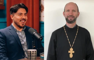 Catholic influencer Alex Jurado, who runs the social media ministry Voice of Reason (right), and Bishop Artur Bubnevych of the Holy Protection of Mary Byzantine Catholic Eparchy of Phoenix. Credit: Photo courtesy of Alexandro Jurado; photo courtesy of Father Artur Bubnevych