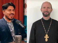 Catholic influencer Alex Jurado, who runs the social media ministry Voice of Reason (right), and Bishop Artur Bubnevych of the Holy Protection of Mary Byzantine Catholic Eparchy of Phoenix.
