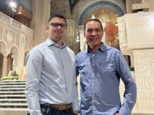 Kevin Lara (left) with his father-in-law, Felino, at the National Shrine of the Immaculate Conception Basilica in Washington, D.C.