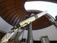 Pope Leo XIV visits the historic telescopes located at the Vatican Observatory in Castel Gandolfo, 15 miles southeast of Rome, on July 20, 2025.