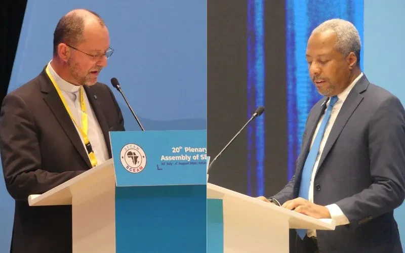 Father Andreas Frick (left) and a CRS official during the SECAM plenary assembly in Rwanda held July 30 to Aug. 4, 2025.?w=200&h=150
