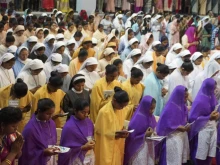 Nuns in habits pray alongside novices at the Indore Bible Convention in Madhya Pradesh, October 2023.