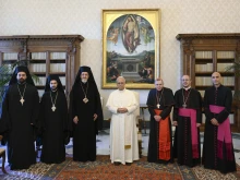 Pope Leo XIV meets with the delegation of the Ecumenical Patriarchate of Constantinople on June 28, 2025, at the Vatican.