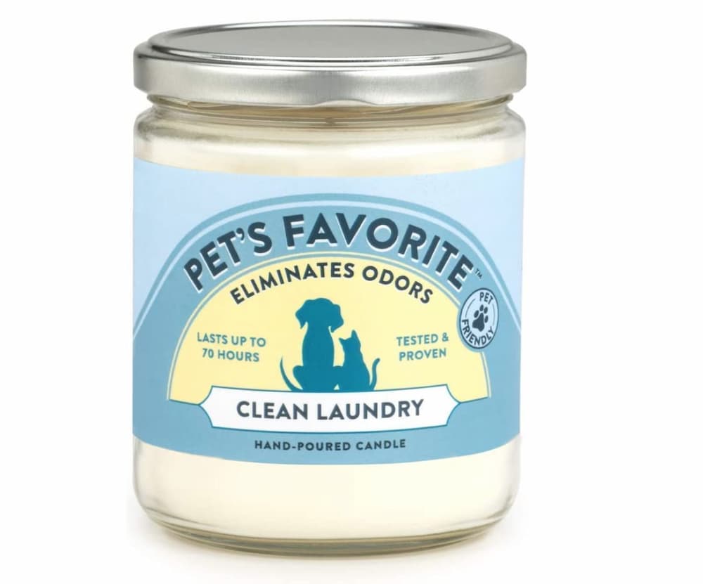 Pet's Favorite Odor Elimination Candle, clean laundry