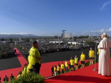 Pope Leo XIV greets the crowd at the Jubilee of Youth on Aug. 3, 2025.