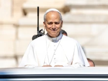 Pope Leo XIV greets the faithful gathered in St. Peter’s Square from the popemobile during his Wednesday general audience on Aug. 6, 2025.