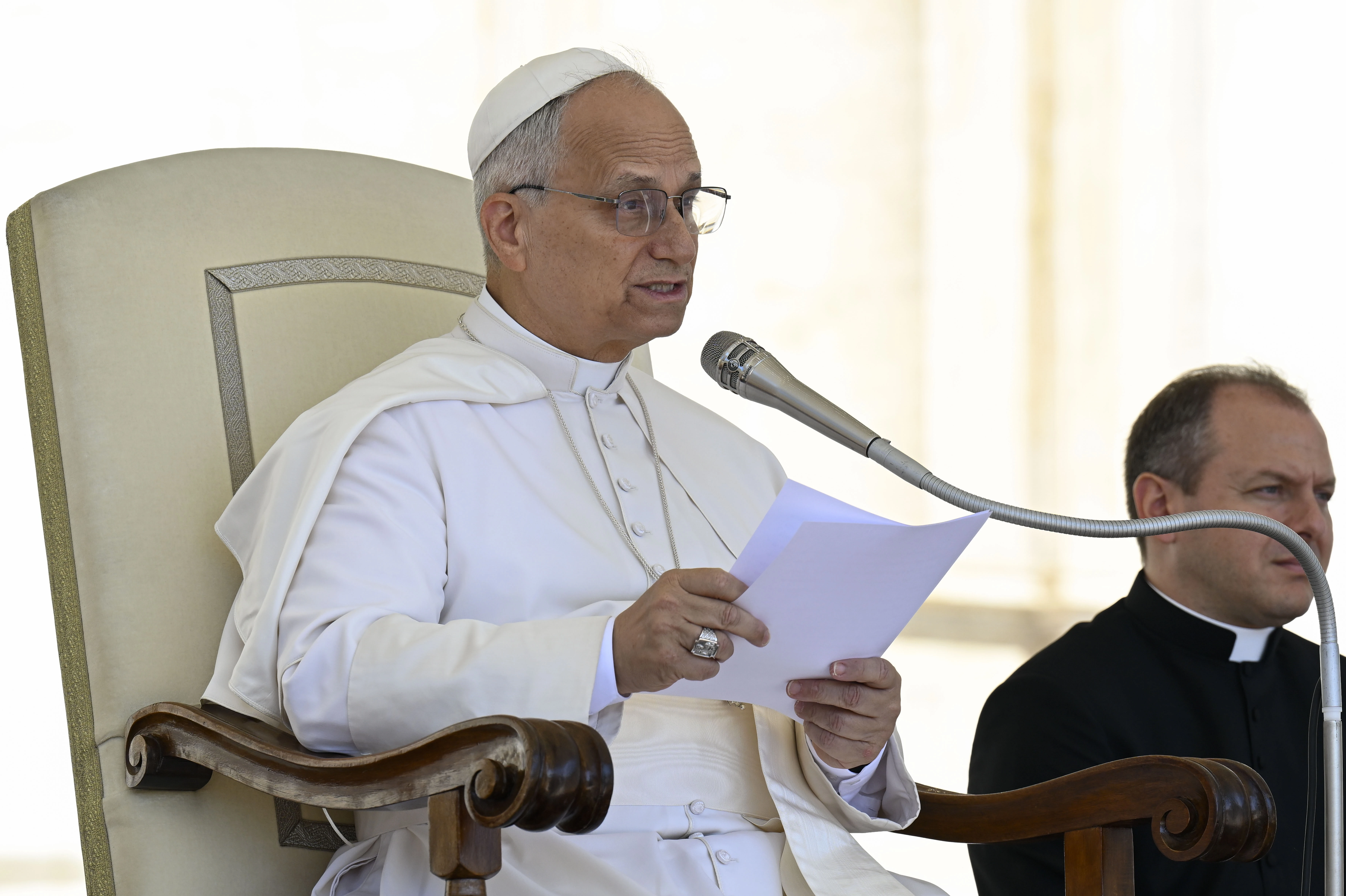 Pope Leo XIV addresses pilgrims during his general audience on July 30, 2025, in St. Peter’s Square at the Vatican.?w=200&h=150