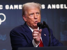 President Donald Trump speaks to reporters in the South Court Auditorium in the Eisenhower Executive Office Building on Aug. 5, 2025, in Washington, D.C.
