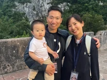 Shushu, with her husband, Josemi, and their son, Emmanuel, during JEMJ at the Covadonga shrine.