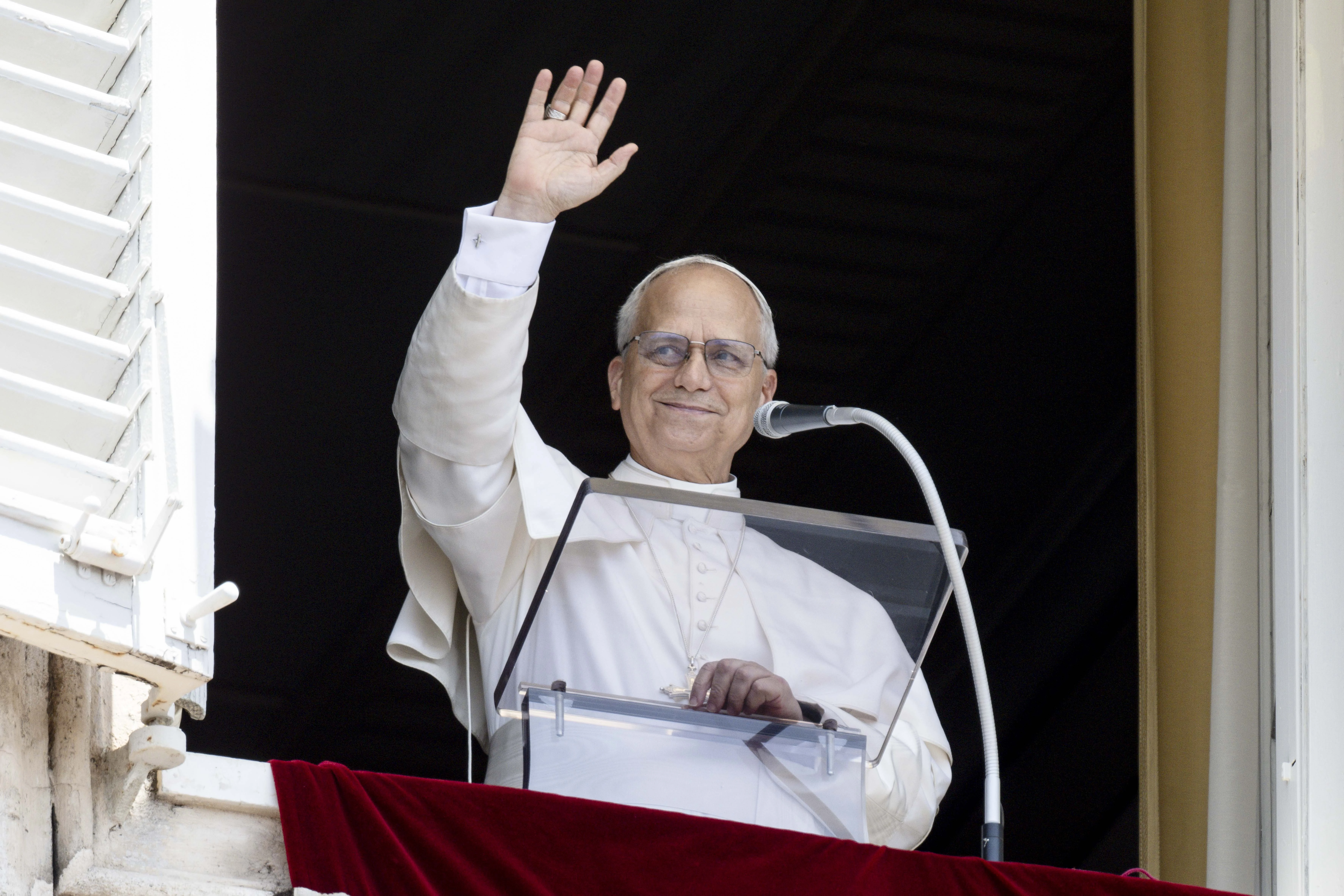 Pope Leo XIV waves to pilgrims gathered in St. Peter’s Square for his Angelus address on July 6, 2025.?w=200&h=150