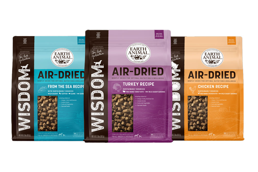 Bags of Wisdom Air-Dried dog food in Chicken, Turkey, and From the Sea flavors