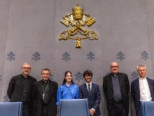 Representatives of the International Committee of the “Rome 25 - Santiago 27 - Jerusalem 33” initiative present their project on July 2, 2025, at the Vatican.