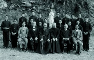St. Maximilian Kolbe (bearded, in front row, center) and his companions in Nagasaki, Japan, in 1936. Credit: Public Domain/Courtesy of “Maximilian Kolbe: The Saint of Auschwitz”/Sophia Institute Press