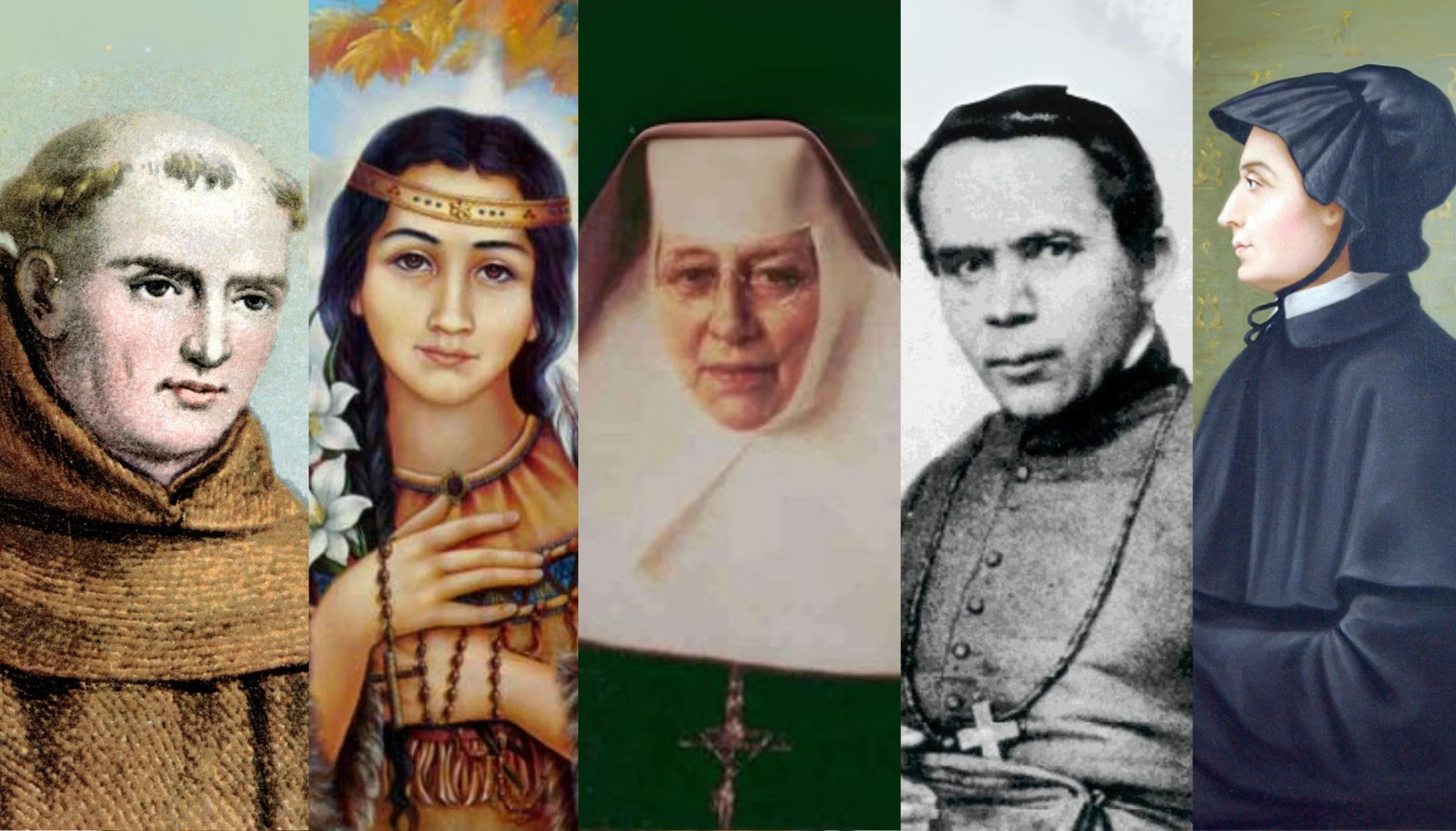 From left to right: St. Junípero Serra, St. Kateri Tekakwitha, St. Katharine Drexel, St. John Neumann, St. Elizabeth Ann Seton.?w=200&h=150