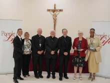 From left to right: Daniel Marker, Susan Young, Bishop Chad W. Zielinski of New Ulm, Bishop Daniel Thomas of Toledo, Bishop Michael Burbidge of Arlington, Judy Haag, and Valerie Washington.