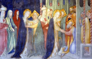 Lorenzo and Jacopo Salimbeni, “The Visitation,” 1416. Oratio of St. John the Baptist, Urbino, Italy. Credit: Public Domain