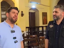 Syrian Minister of Culture Mohammed Saleh with Islamic chanter Al-Mu’tasim Billah Al-Assali inside St. Ananias Orthodix Church in Damascus, Syria. Billah Al-Assali performed an Islamic hymn with lyrics that directly contradict Christian beliefs.